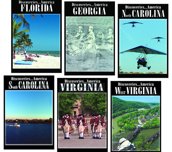 Take a virtual tour of North Carolina, South Carolina, Georgia, Florida, West Virginia and Virginia right from your couch with Discoveries America South Atlantic States 6 DVD Collection